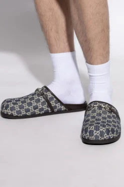 Gucci GRANATOWY Klapki `Horsebit`