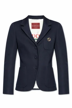 Gucci GRANATOWY Marynarka z przypinką w kształcie logo