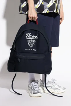 Gucci GRANATOWY Plecak z nadrukiem rozmiar `Medium`