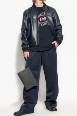 Gucci GRANATOWY Skórzana kurtka typu `bomber`