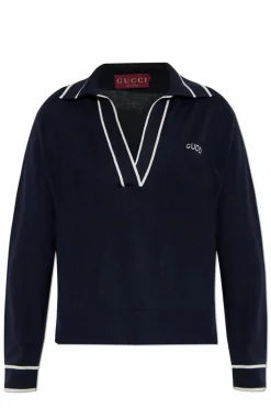Gucci GRANATOWY Sweter z wyszytym logo