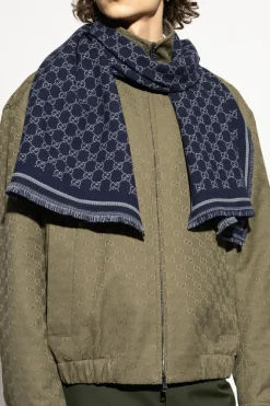 Gucci GRANATOWY Szal z monogramem