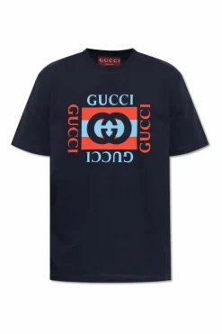 Gucci GRANATOWY T-shirt z nadrukowanym logo