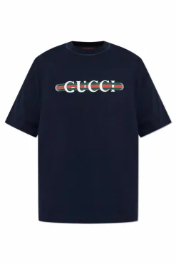 Gucci GRANATOWY T-shirt z logo