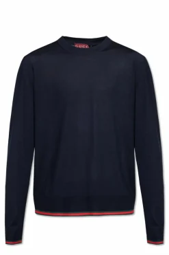 Gucci GRANATOWY Wełniany sweter z charakterystycznym paskiem `Web`