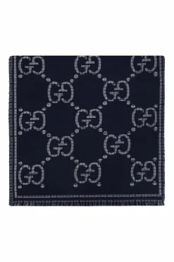 Gucci GRANATOWY Wełniany szal z logo