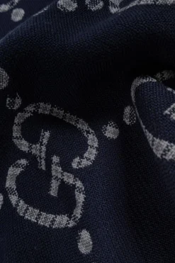 Gucci GRANATOWY Wełniany szal z logo