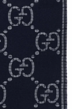 Gucci GRANATOWY Wełniany szal z logo