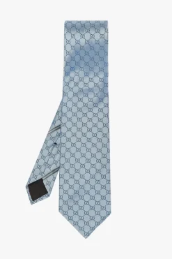 Gucci jasnoniebieski Krawat z wyszytym wzorem
