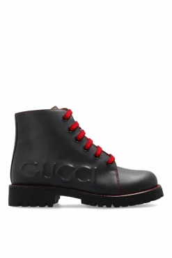 Gucci Kids GRANATOWY Skórzane buty z wypukłym logo