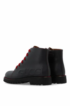 Gucci Kids GRANATOWY Skórzane buty z wypukłym logo