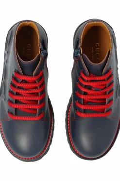 Gucci Kids GRANATOWY Skórzane buty z wypukłym logo