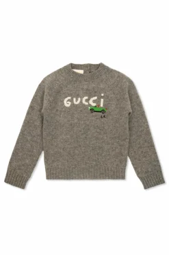 Gucci Kids SZARY Sweter z wyszytym logo