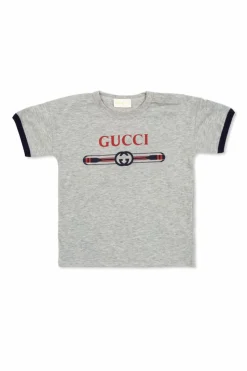 Gucci Kids SZARY T-shirt z nadrukowanym logo