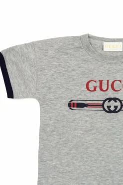 Gucci Kids SZARY T-shirt z nadrukowanym logo