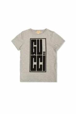 Gucci Kids SZARY T-shirt z nadrukowanym logo