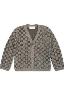Gucci Kids SZARY Wełniany kardigan ze wzorem `GG`