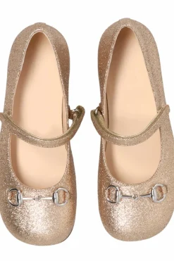 Gucci Kids ZŁOTY Baleriny wykończone brokatem