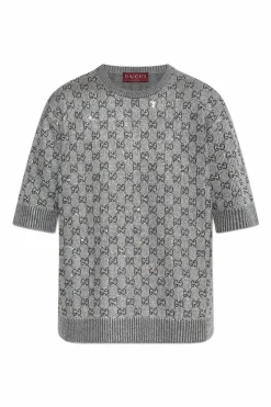 Gucci SREBRNY Sweter z lureksową nicią i połyskującymi aplikacjami