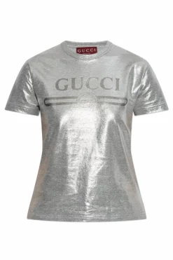 Gucci SREBRNY T-shirt z lureksową nicią
