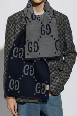 Gucci SZARY Dwustronny wełniany szal