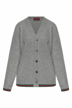 Gucci SZARY Kardigan z charakterystycznym paskiem `Web`