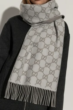 Gucci SZARY Kaszmirowy szal z monogramem