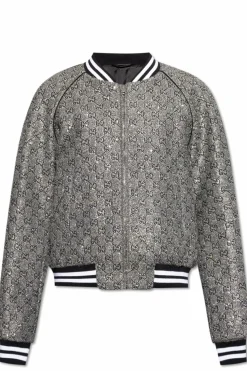 Gucci SZARY Kurtka typu `bomber z lureksową nicią i połyskującymi aplikacjami