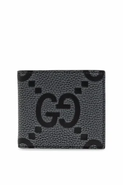 Gucci SZARY Skórzany portfel ze wzorem `GG`