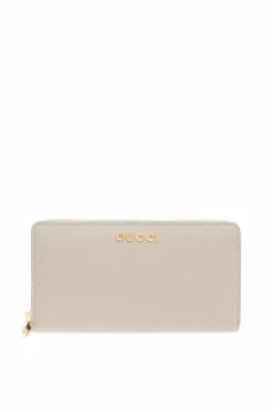 Gucci SZARY Skórzany portfel z logo