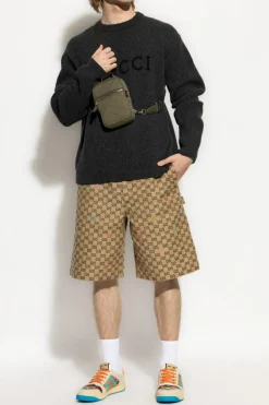Gucci SZARY Sweter z wyszytym logo