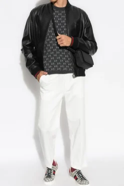 Gucci SZARY Sweter ze wzorem `GG`