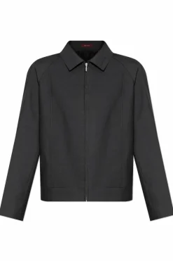 Gucci SZARY Wełniana kurtka z wyszytym logo na kołnierzu