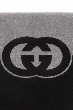Gucci SZARY Wełniany szal z logo