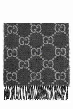 Gucci SZARY Wełniany szal z logo