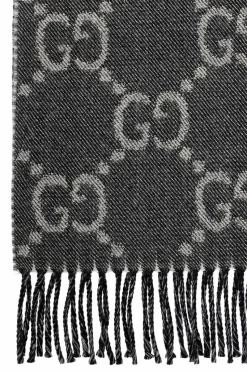 Gucci SZARY Wełniany szal z logo