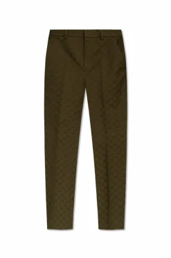 Gucci ZIELONY Spodnie w kant ze wzorem `GG`