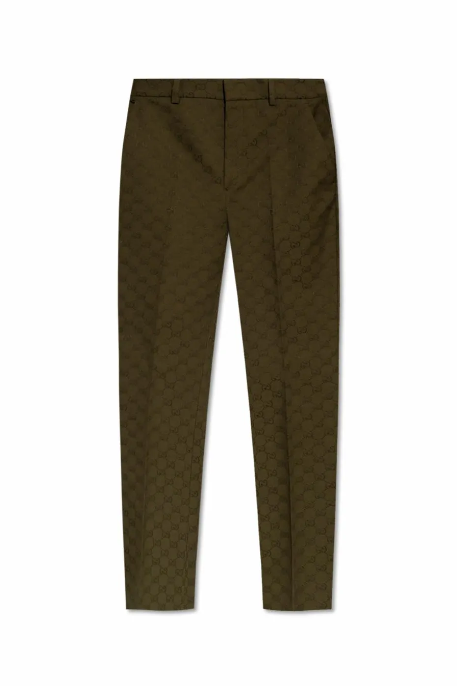 Gucci ZIELONY Spodnie w kant ze wzorem `GG`