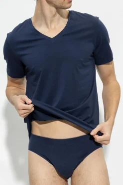 Hanro GRANATOWY Bawełniany t-shirt