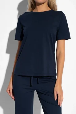 Hanro GRANATOWY T-shirt z okrągłym dekoltem