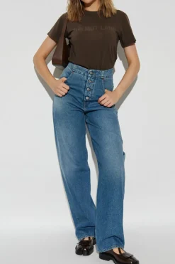 Helmut Lang BRĄZOWY T-shirt z logo