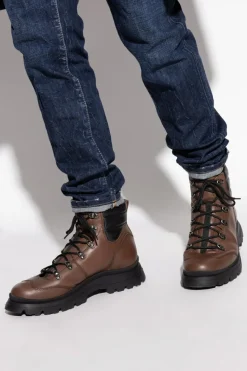 Hogan BRĄZOWY Skórzane buty za kostkę