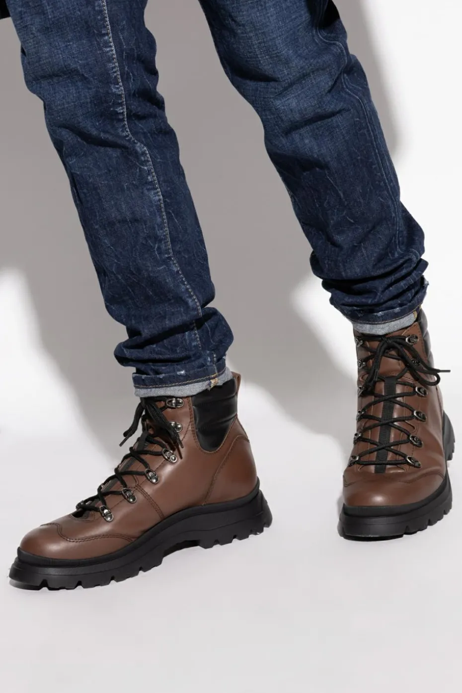 Hogan BRĄZOWY Skórzane buty za kostkę