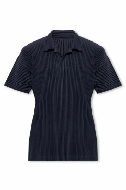 Homme Plissé Issey Miyake GRANATOWY Plisowane polo