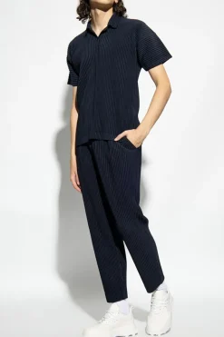 Homme Plissé Issey Miyake GRANATOWY Plisowane polo