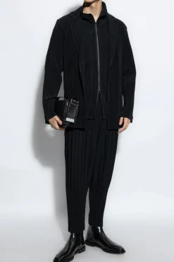 Homme Plissé Issey Miyake CZARNY Plisowana bluza zapinana na zamek