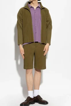 Homme Plissé Issey Miyake FIOLETOWY Plisowana koszula z krótkimi rękawami