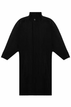 Homme Plissé Issey Miyake CZARNY Plisowany płaszcz