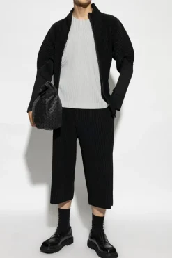 Homme Plissé Issey Miyake CZARNY Plisowana bluza zapinana na zamek