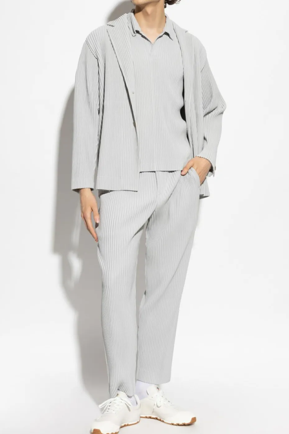 Homme Plissé Issey Miyake SZARY Plisowane polo
